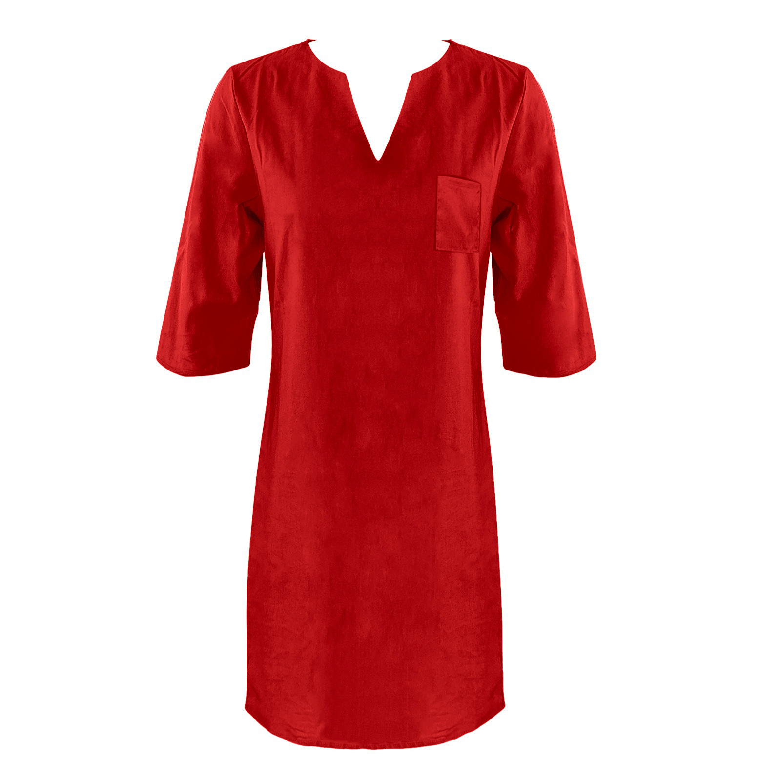thumbnail image 4 of Vestido mini de algodón y lino con cuello en V para mujer - Manga corta, diseño informal/moda, verano/otoño, corte holgado, lavado a mano, disponible en tallas S-XXL, 4 of 4